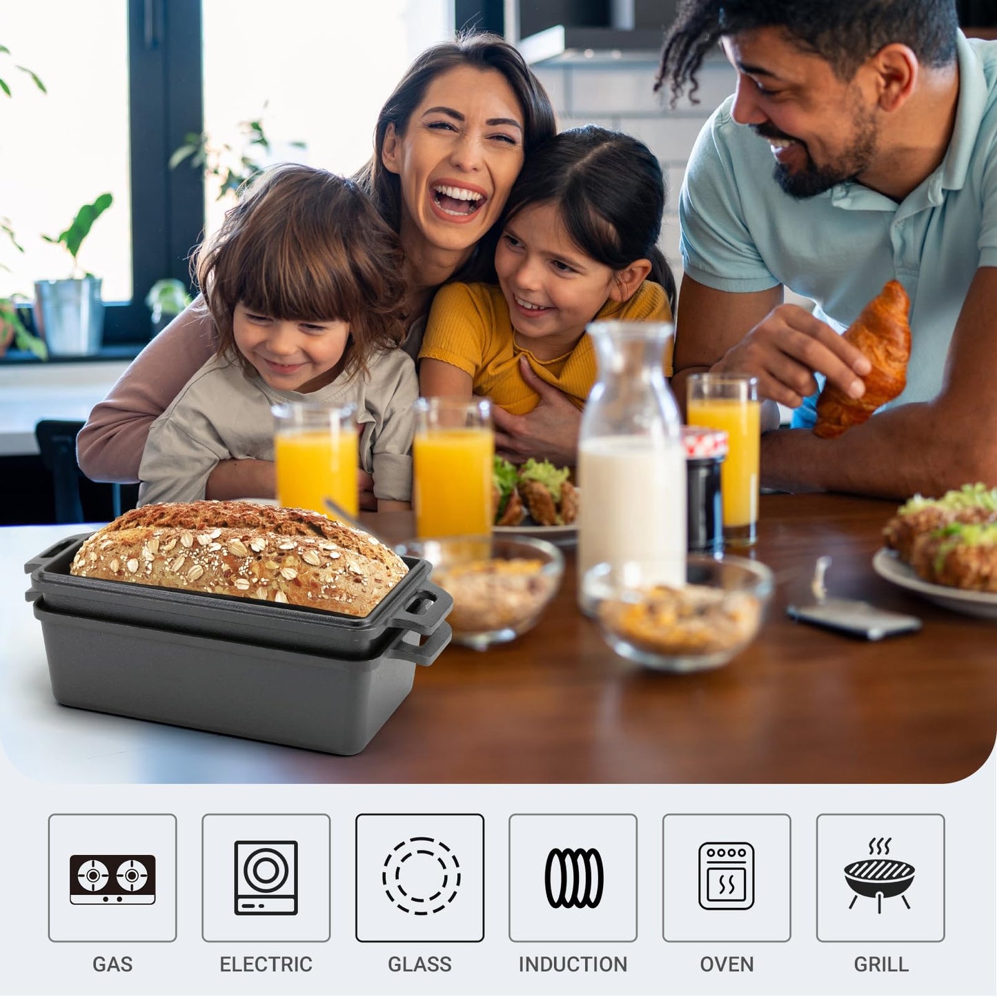 Northriver Casting 9×5 Inch Cast Iron Loaf Pan with Lid | Bread Baking Pan | Even Heat Distribution for Homemade Bread, Cake, and Meatloaf | 2 Piece Set