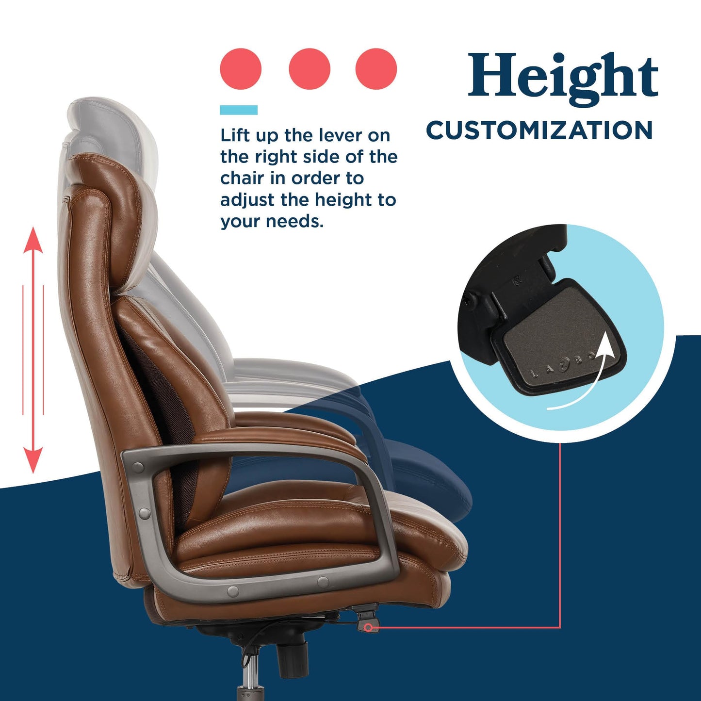 La-Z-Boy Nova Executive Office Chair - Ergonomic High Back Desk Chair with AIR Lumbar Support - Comfortable ComputerChair for Home Office - Vegan Leather - Cognac Brown