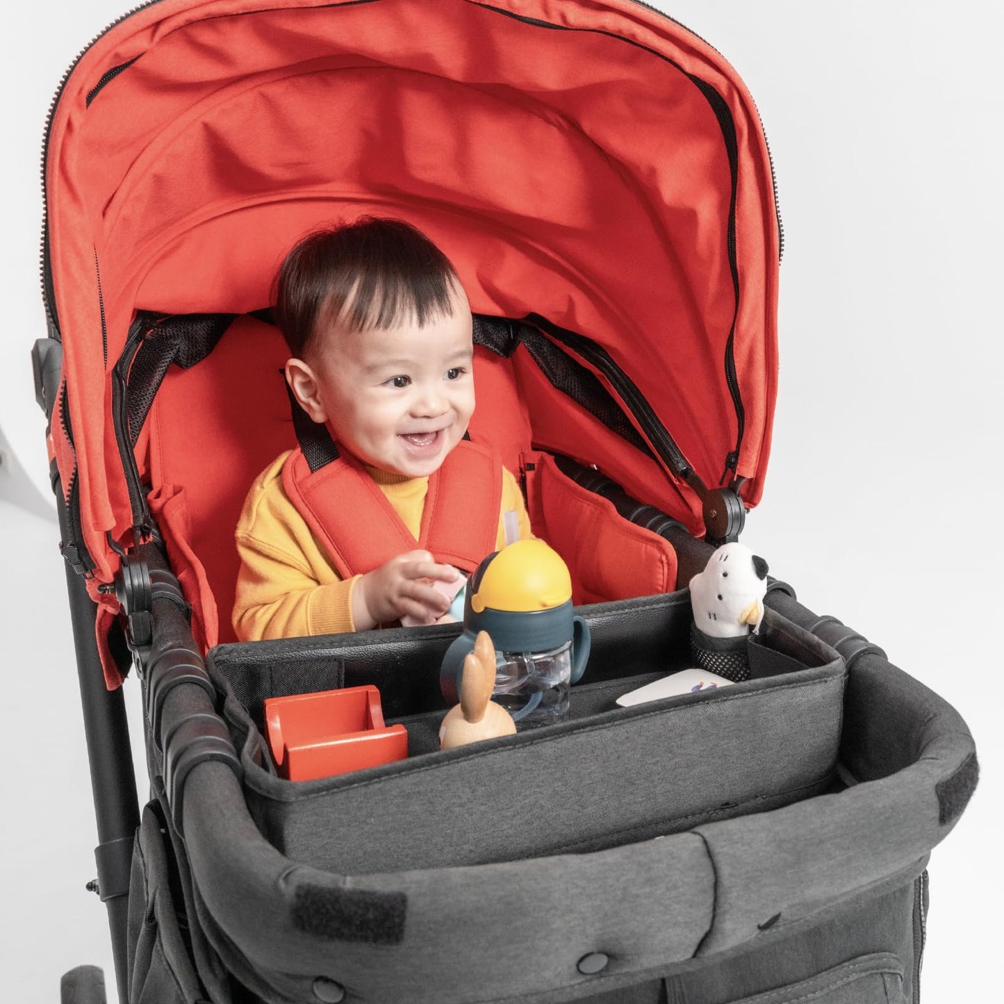 Familidoo MJ01 Stroller Wagon with Removable Bassinet & Seat, Snack Tray Included, Zippered Front and Rear Doors, Mesh Ventilated Panels (Black)