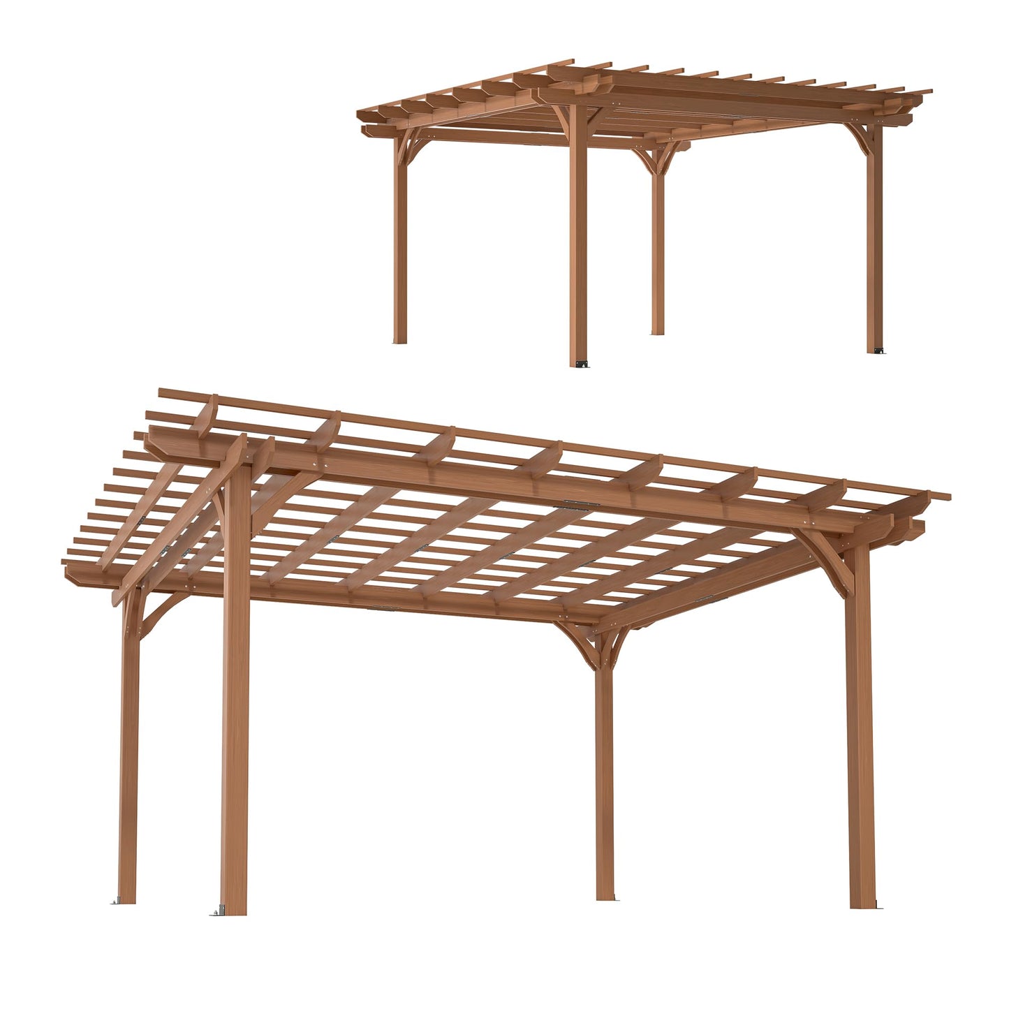 Echo Voyage 12' x 14' Outdoor Wood Pergola, Wooden Patio Pergola Gazebo for Climbing Plant Support, Garden,Brown