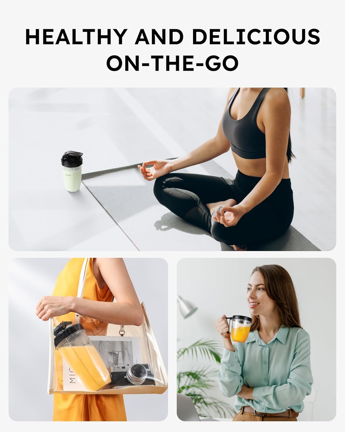 Sangcon 1000W Smoothie Blender - Portable Kitchen Blender with 3 Cups & Multiple Caps for Shakes & Ice Crushing
