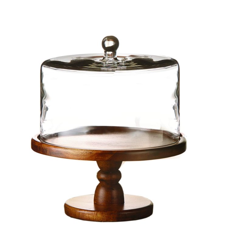 American Atelier Madera Pedestal Plate with Dome, Brown, 11.8x12.2"