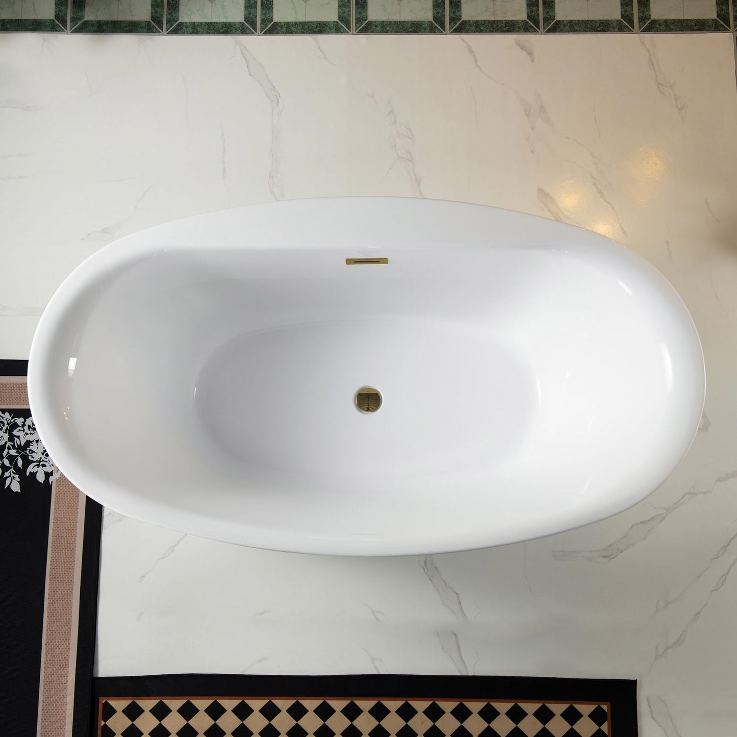 WOODBRIDGE 66" Acrylic Freestanding Bathtub Contemporary Soaking White Tub with Brushed Gold Overflow and Drain,B0027-BG