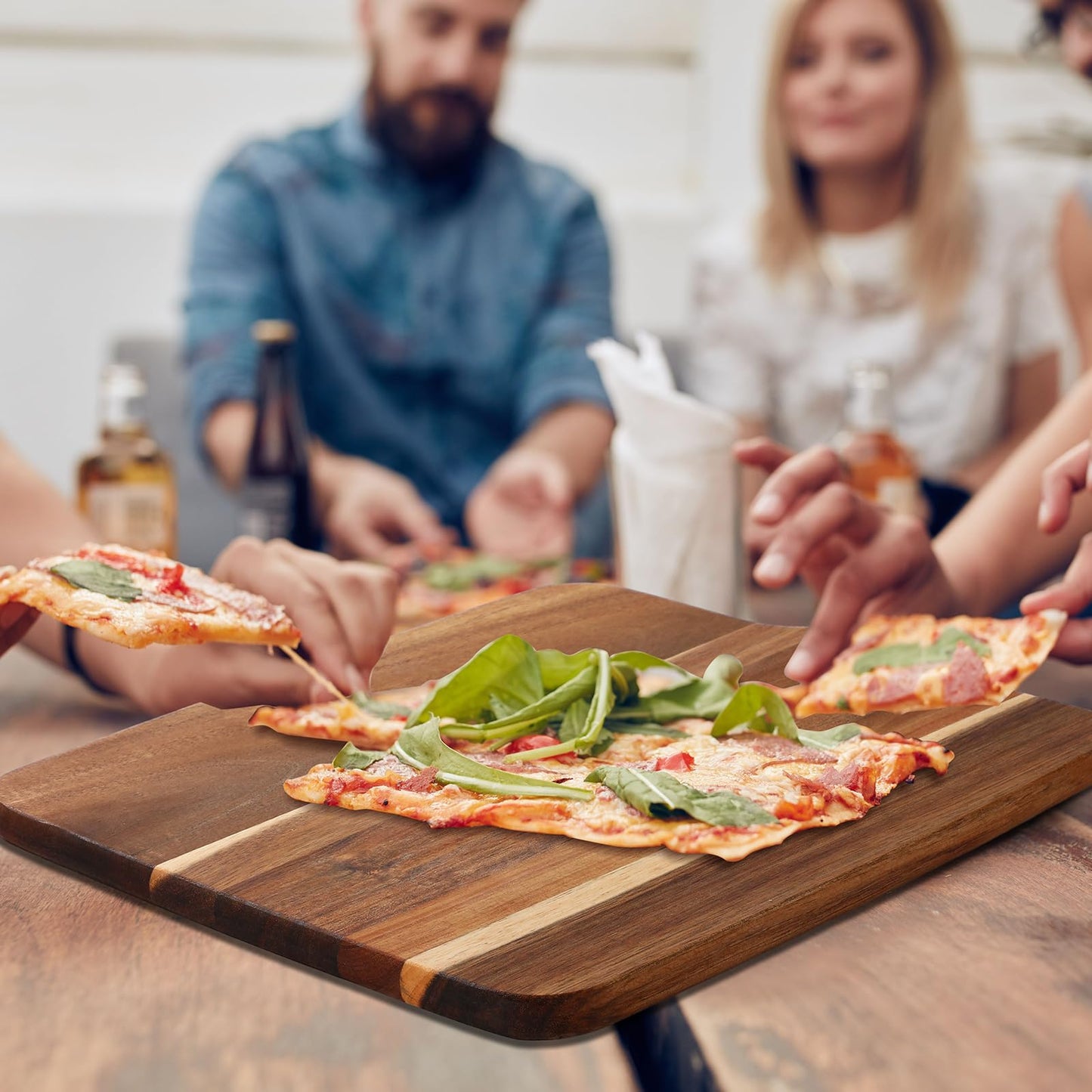 Hoolerry 6 Pcs Wood Cutting Board Bulk with Handle 18 x 12 Inches Pizza Paddle Spatula Wooden Large Pizza Serving Peel Charcuterie Board for Kitchen Baking Oven Accessory