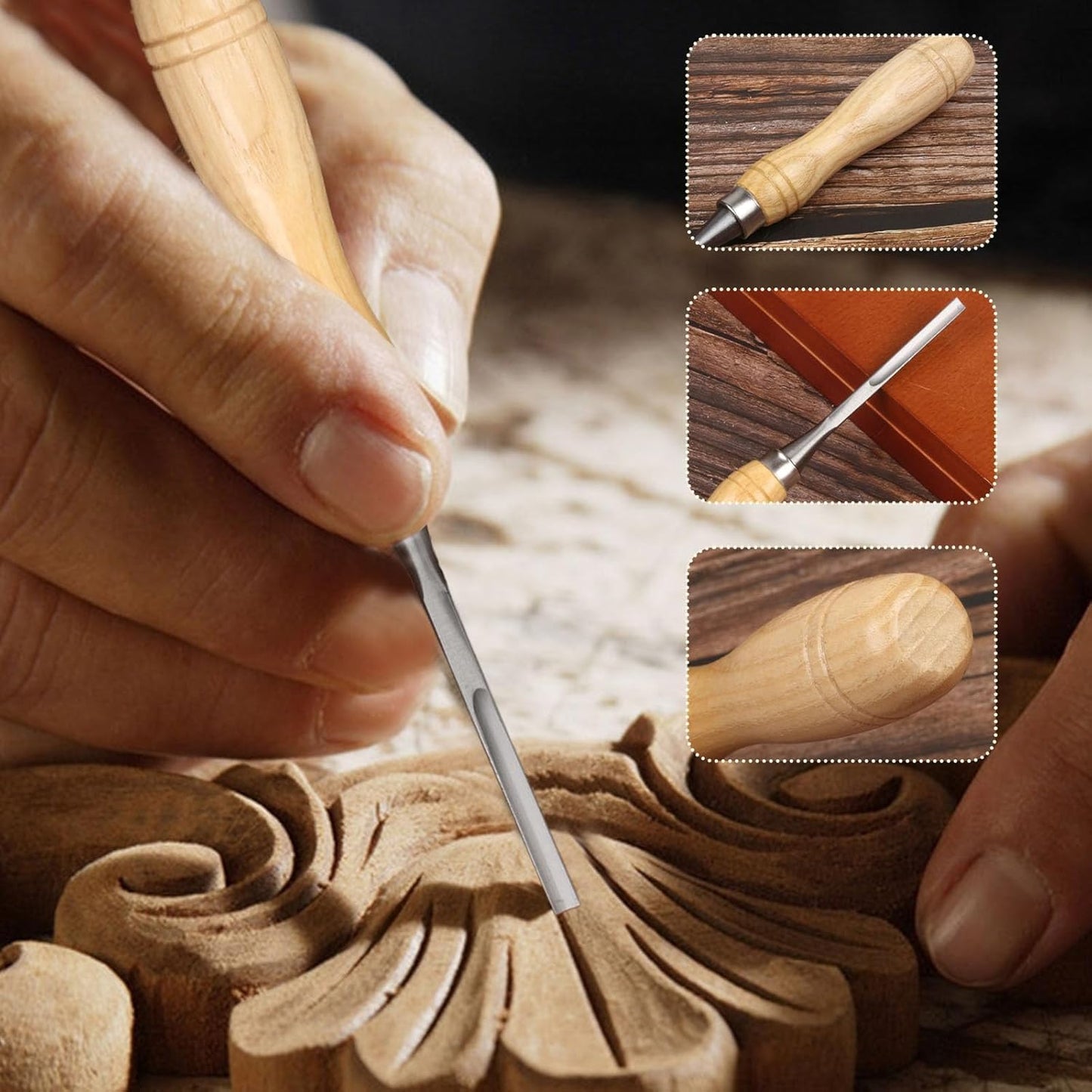 12Pcs Wood Carving Tools Set with 60Cr-V Steel Blades & Premium Wooden Gift Box - Wood Chisel Sets for Woodworking Beginners and Professionals