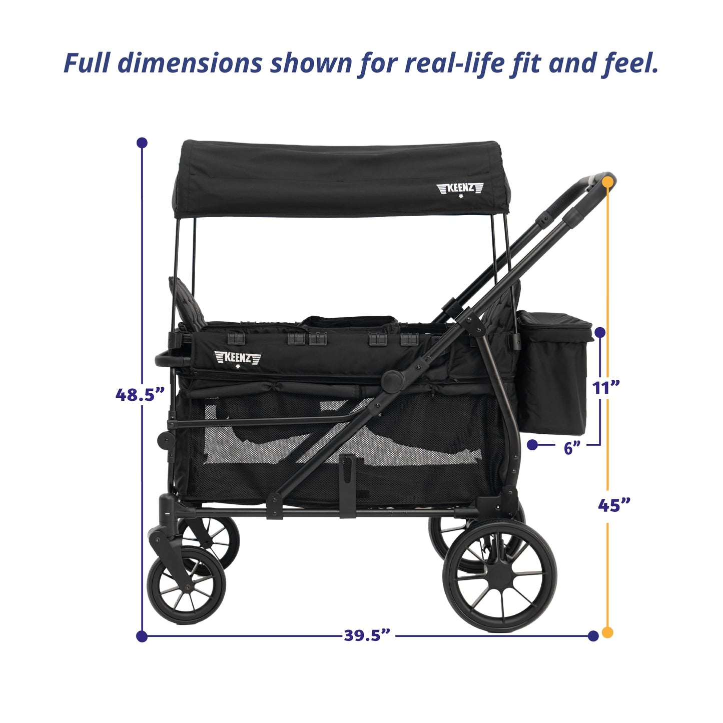 Keenz Viva 2-Passenger Compact Foldable Stroller Wagon with Canopy, Hybrid Push Pull Handle, EVA Wheels, and Storage – Lightweight Stroller Wagon for Toddlers and Kids, Black