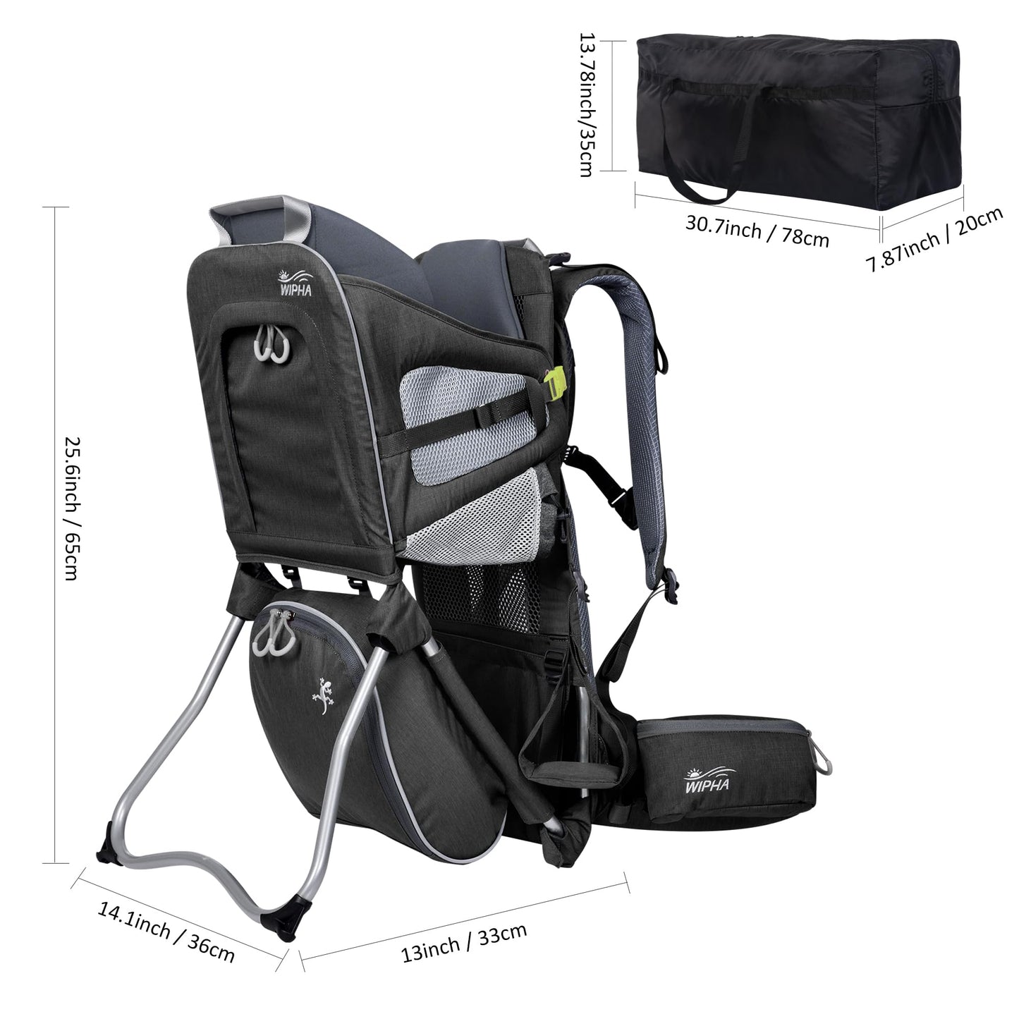 WIPHA Hiking Backpack Carrier for Toddlers, Adjustable Child Carrier with Sunshade, Lightweight Hiking Carrier for Toddlers (Black)