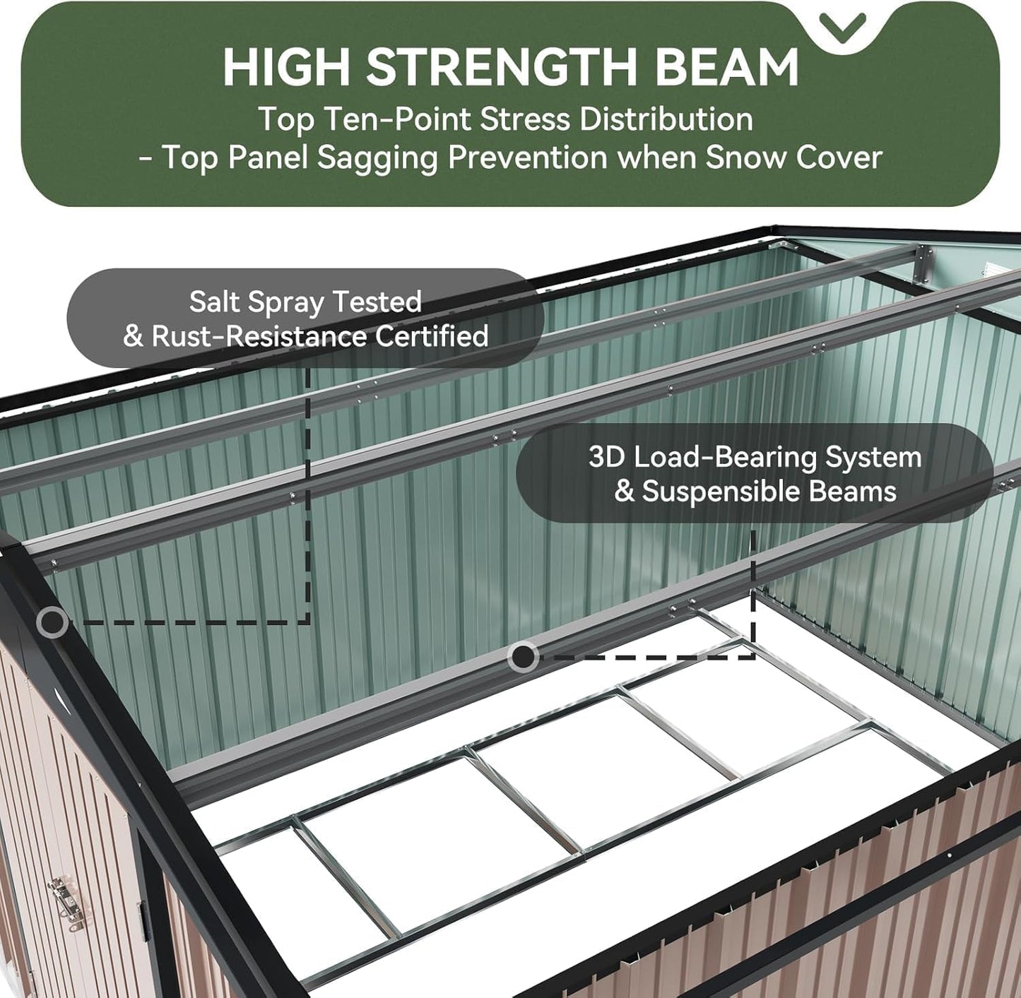 Aoxun 10x12 FT Galvanized Steel Outdoor Storage Shed with Base, Lockable Door & Sloped Roof, Metal Storage Shed Waterproof Tool Storage House for Garden, Backyard, Patio, Poolside (Brown)