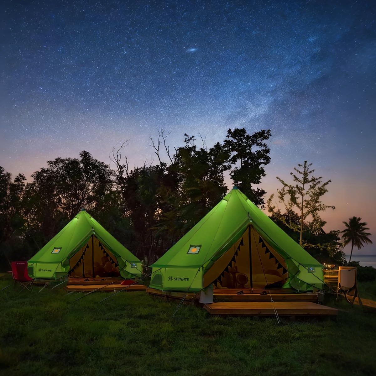 Canvas Bell Yurt Tent with Stove Jack, Waterproof Luxury 4 Season Tents for Family Outdoor Camping 100% Cotton Green Glamping Tents for Hunting, Partie, All Year Living (5M- 269 sq. ft yurt)