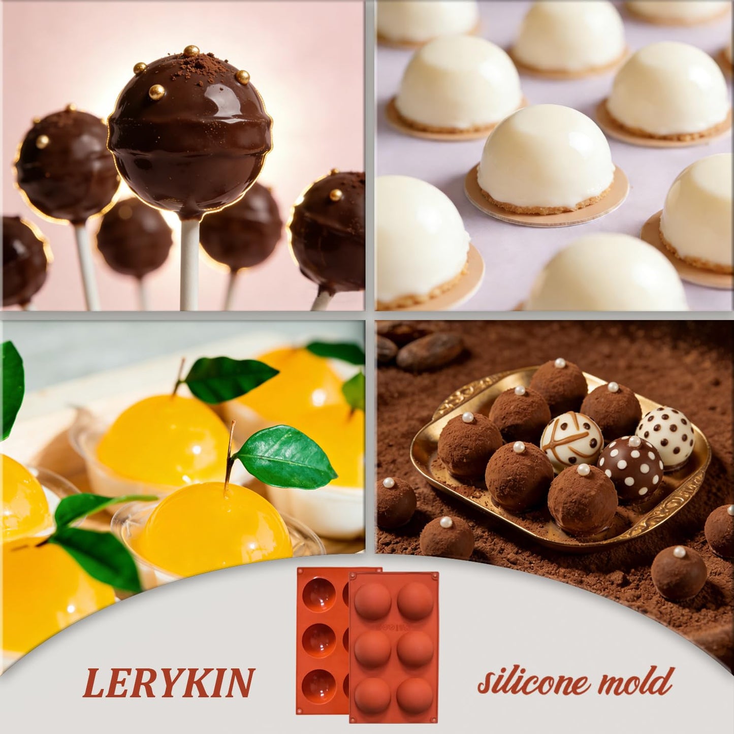 Lerykin 2 Pack Large 6-Cavity Semi Sphere Silicone Molds, Non-Stick Baking Mold for Making Standard Size Hot Chocolate Bomb, Cake, Jelly, Dome Mousse