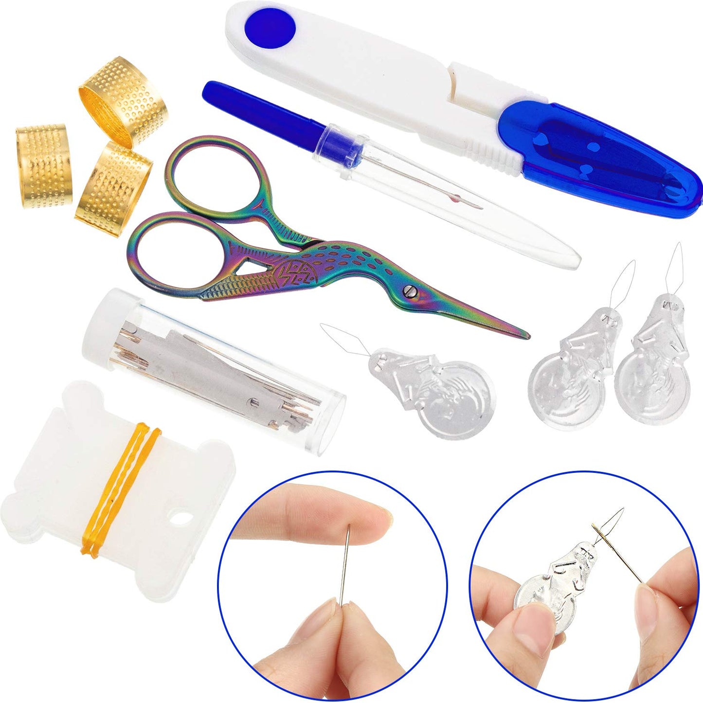 Mudder 53 Pieces Cross Stitch Tool Embroidery Starter Kit Includes Bamboo Circle Cross Stitch Hoop Ring Sewing Scissors Needle Threading Tools Thimbles Floss Bobbins Seam Ripper and Embroidery(Blue)