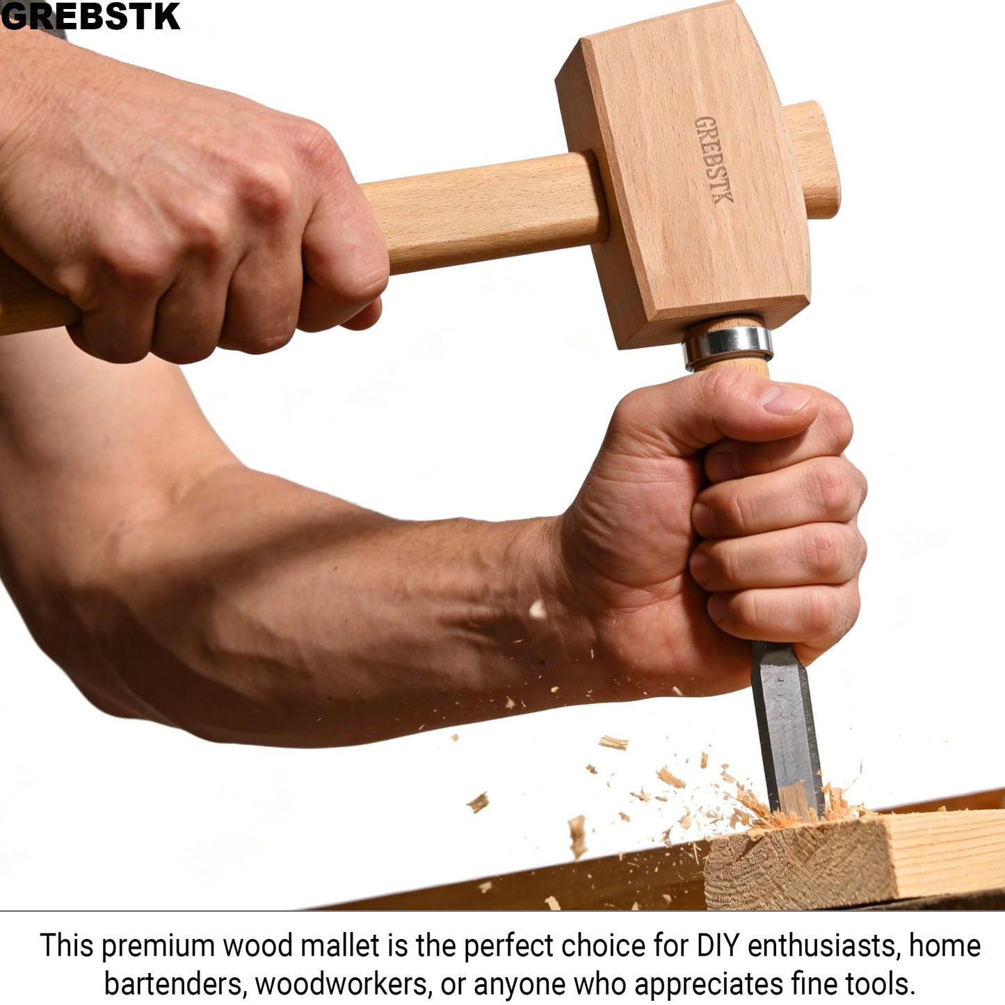 GREBSTK Beech Wood Mallet - Woodworking Hammer & Ice Crusher for Cocktails, Perfect for Chisels, DIY, Bar Tool, Polished Solid Hardwood, 12 Inch