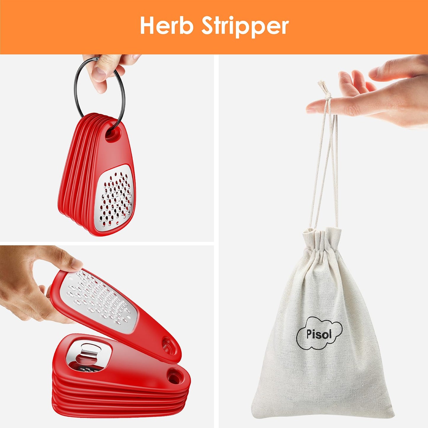 Pisol Kitchen Unique Gadgets Set 6 Pieces, Space Saving, Cheese Grater, Bottle Opener, Fruit Vegetable Peeler, Pizza Cutter, Garlic Ginger Grinder, Herb Stripper Gift Set