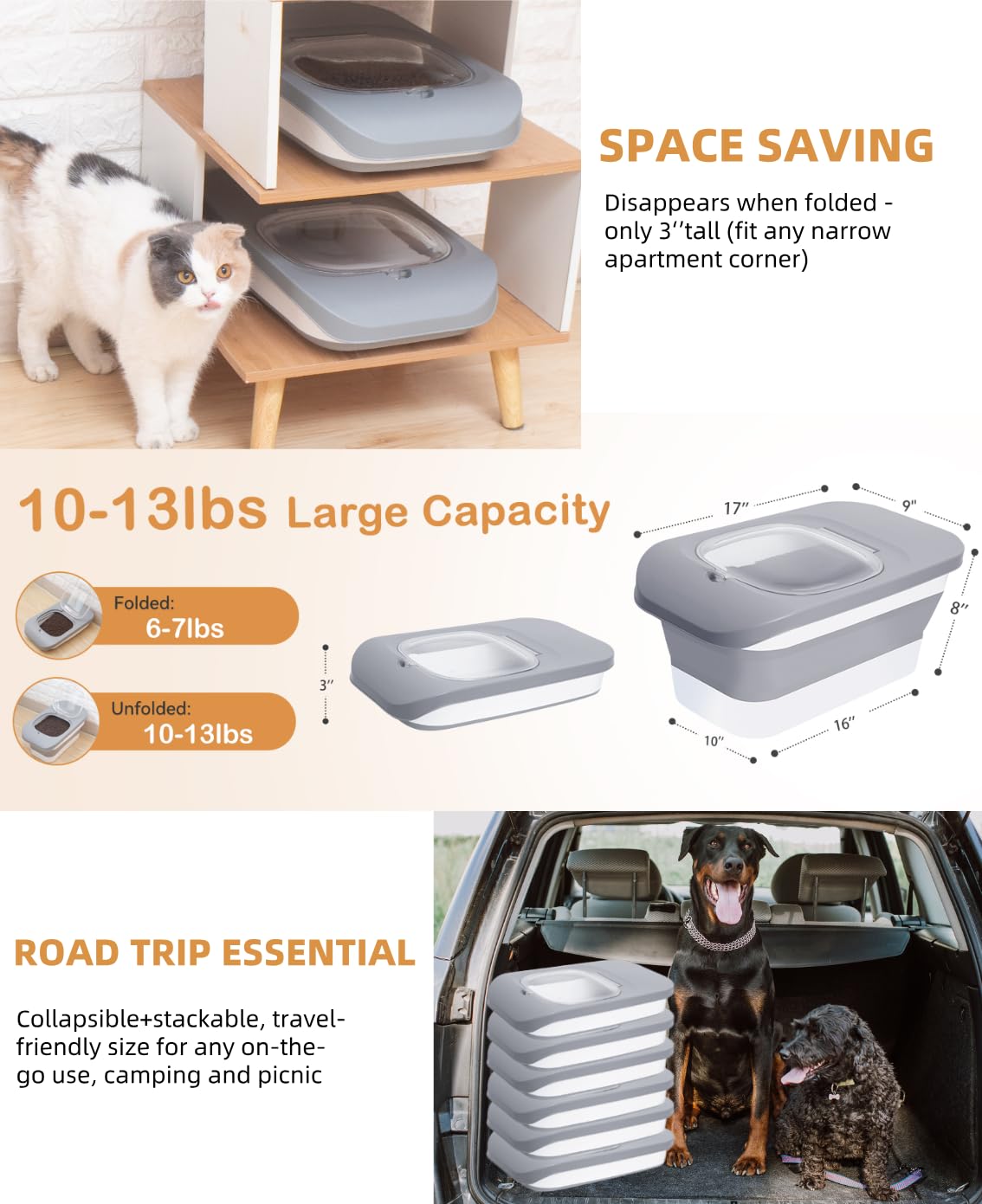 DDMOMMY 10-13 Lbs Dog Food Stroage Container, Collapsible Dog Food Containers with Airtight Lid, Pet Food Scoop and Silicone Dog Bowl, Pet Food Storage Container Dry Food for Dog, Cat and Other Pets