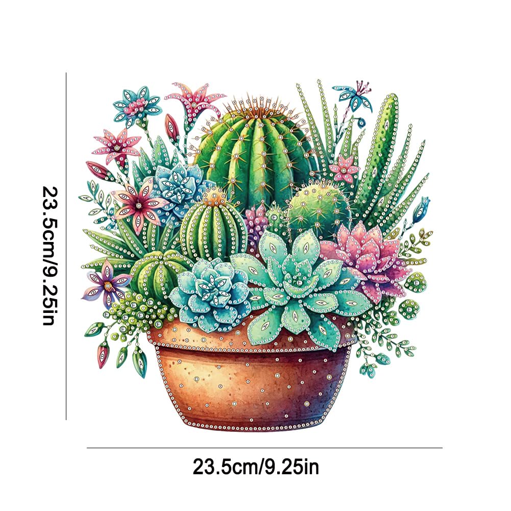 Sulunmo Diamond Art Hanging Kit, Acrylic Diamonds Art Painting Pendant for Adults, DIY Gem Painting Board Kit for Window Door with Crystal Drills(Cactus Pot-184)