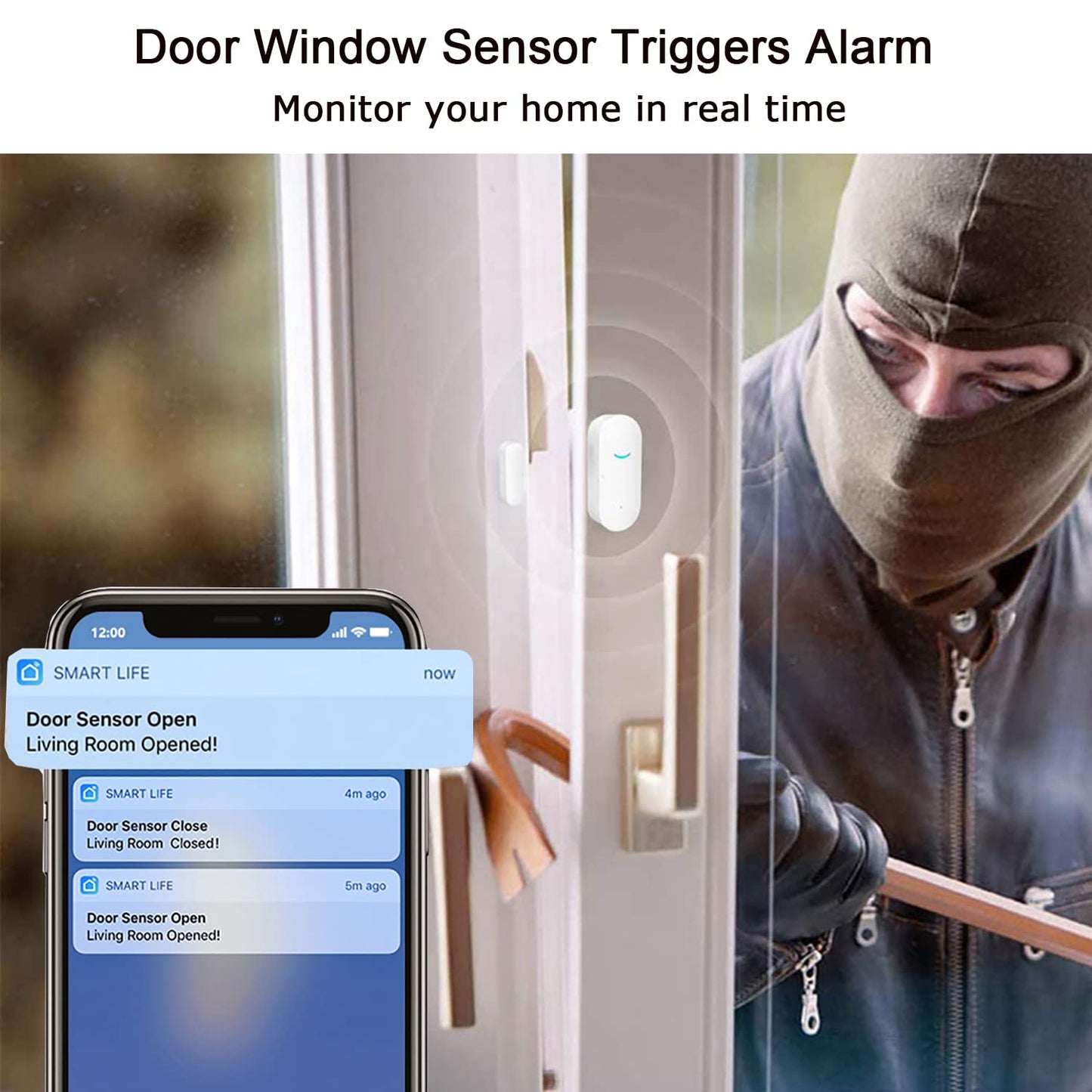 Tuya WiFi Door Sensor: Wireless Security Alarm, Compatible with Alexa, Google Home, Siri - Smart Door Sensor for Home Business Security (1 Pack)
