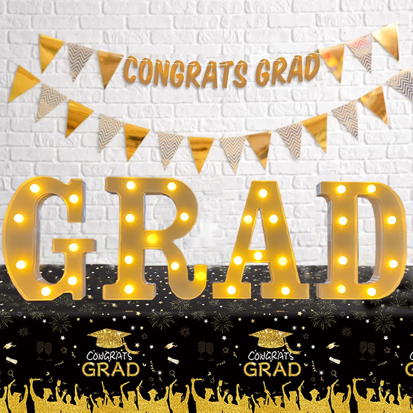 2026 Graduation Party Decorations Graduate LED Lights, 4 LED Marquee Light Up Letters“ GRAD”,Class of 2026 Graduation Ornaments Sign for Kindergarten Preschool High School College Wall Table Decor Party Supplies