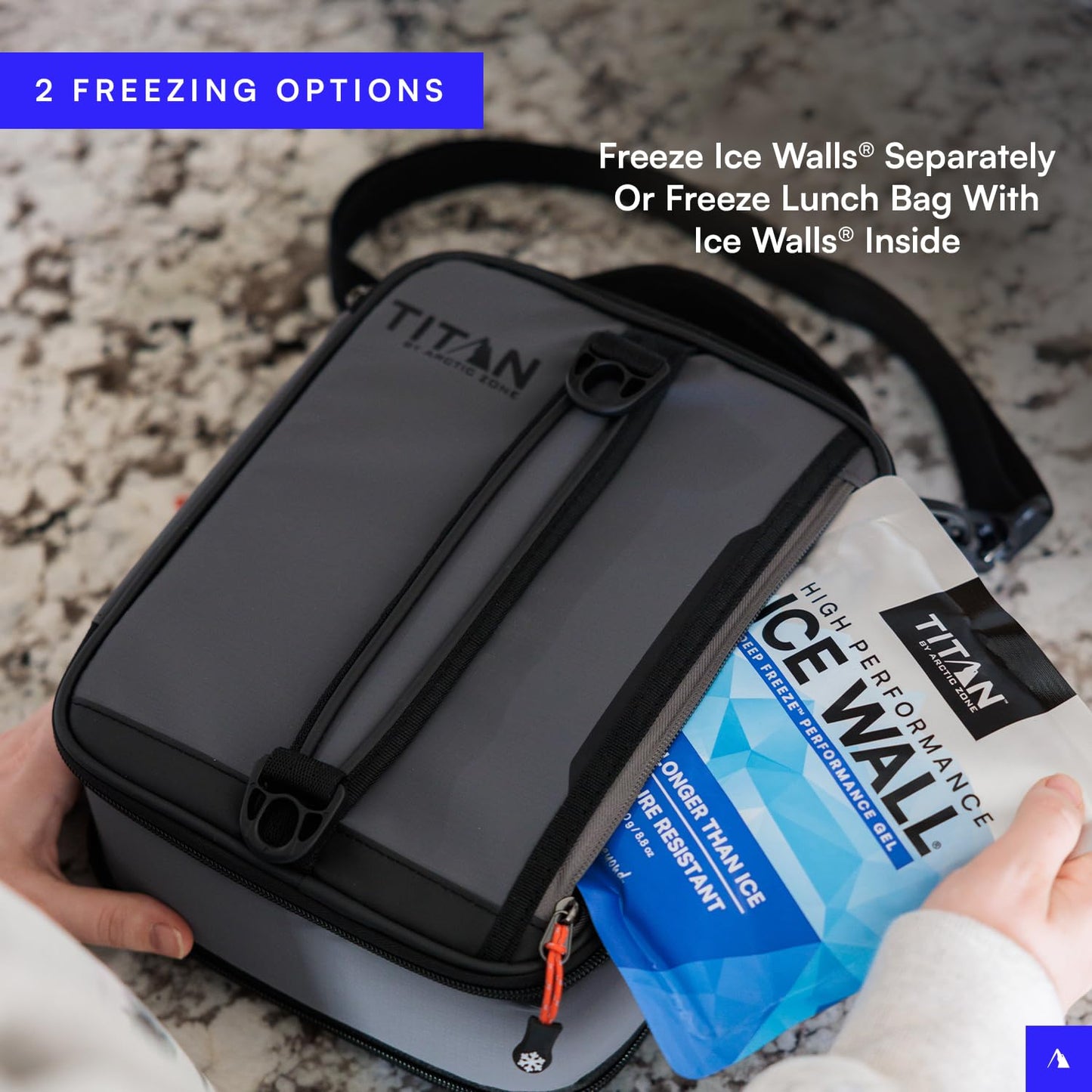 Titan by Arctic Zone Expandable Lunch Box with 2 Gel Ice Packs, Fridge Cold Insulated Cooler Bag with Leak Proof Lining for Men and Women, Sharkskin Gray