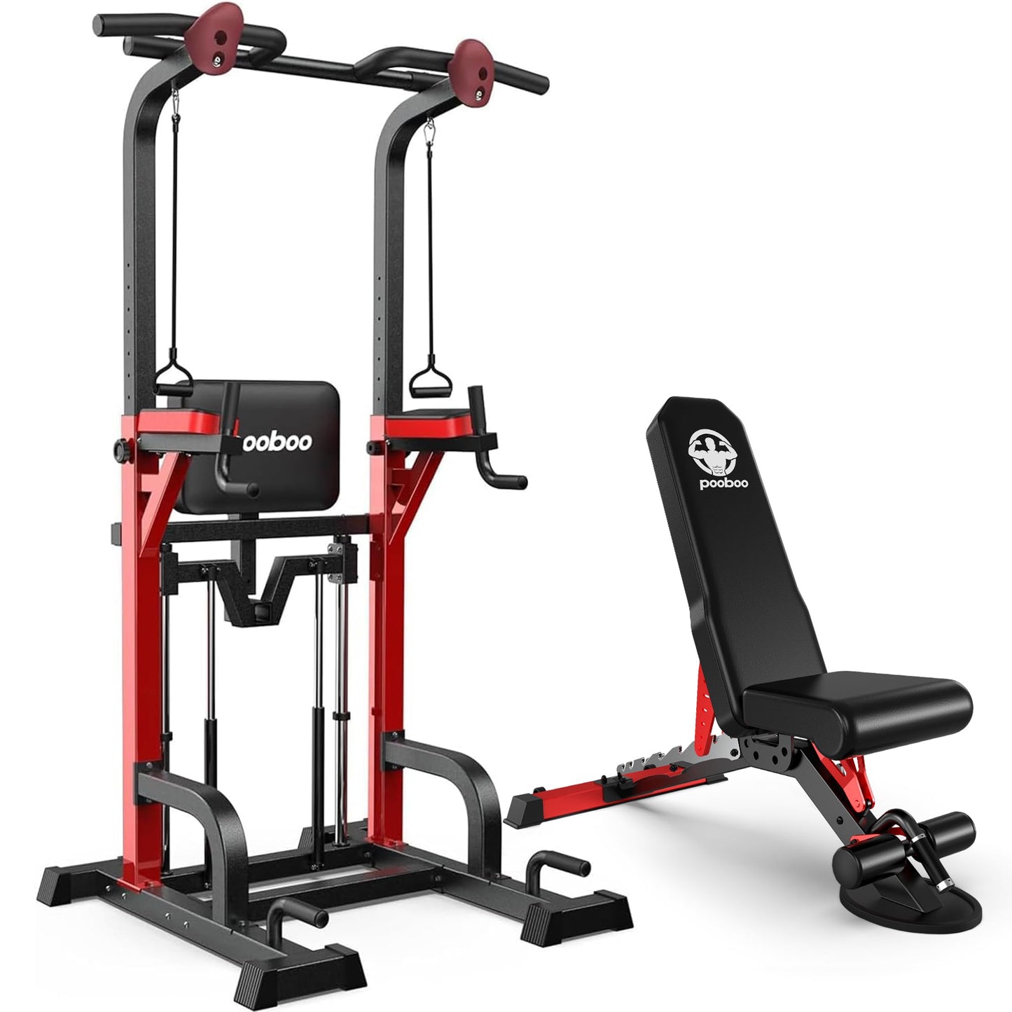 Power Tower Dip Station Pull Up Bar for Fitness Home Gym Workout,450 Pounds Multi-Function Adjustable Height Fitness Strength Training Exercise Equipment,Black Plus