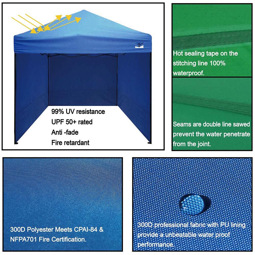 UNIQUECANOPY 10'x10' Pop Up Canopy Tent Commercial Instant Shelter, with 4 Removable Zippered Side Walls and Heavy Duty Roller Bag, 4 Sand Bags Lake Blue
