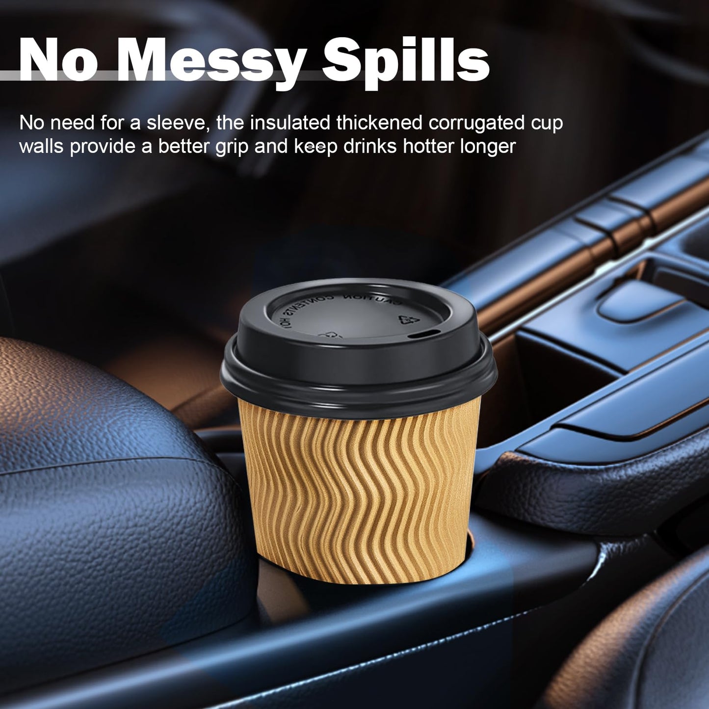 SIUQ 12 oz Coffee Cups-90 Pack Disposable Coffee Cups with Lids and Straws, Insulated Ripple Wall To Go Paper Coffee Cup for Coffee, Hot Chocolate and Hot Tea Drinks - Champagne