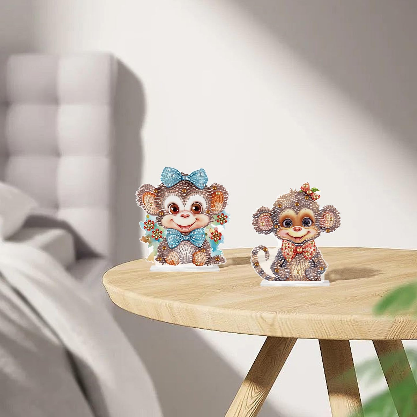antor 2 Pack Monkey Diamond Painting Tabletop Kit - Cute 5D DIY Diamond Art Tabletop Ornaments, Special Gem Rhinestone Mosaic Craft for Adults, Home Office Décor, Gift for Craft Lovers