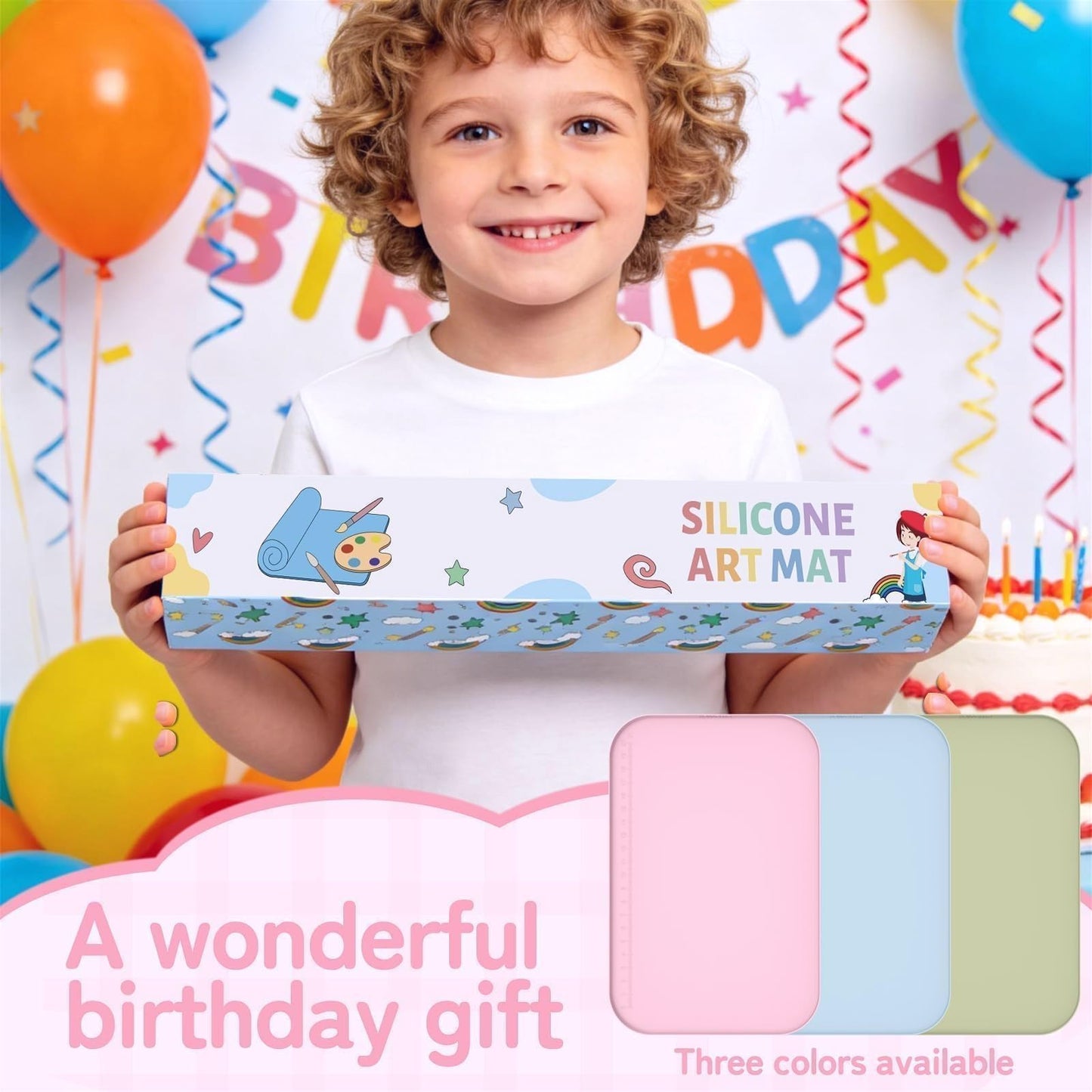 AWOKE 24"x16" Silicone Mats for Crafts with 0.7" High Edges, Large Leak-Proof Art Mat for Playdoh, Resin, Painting, Clay, Slime,Beads, Lego, Puzzle, Non-Stick & Non-Slip Table Protector for Kids, Pink