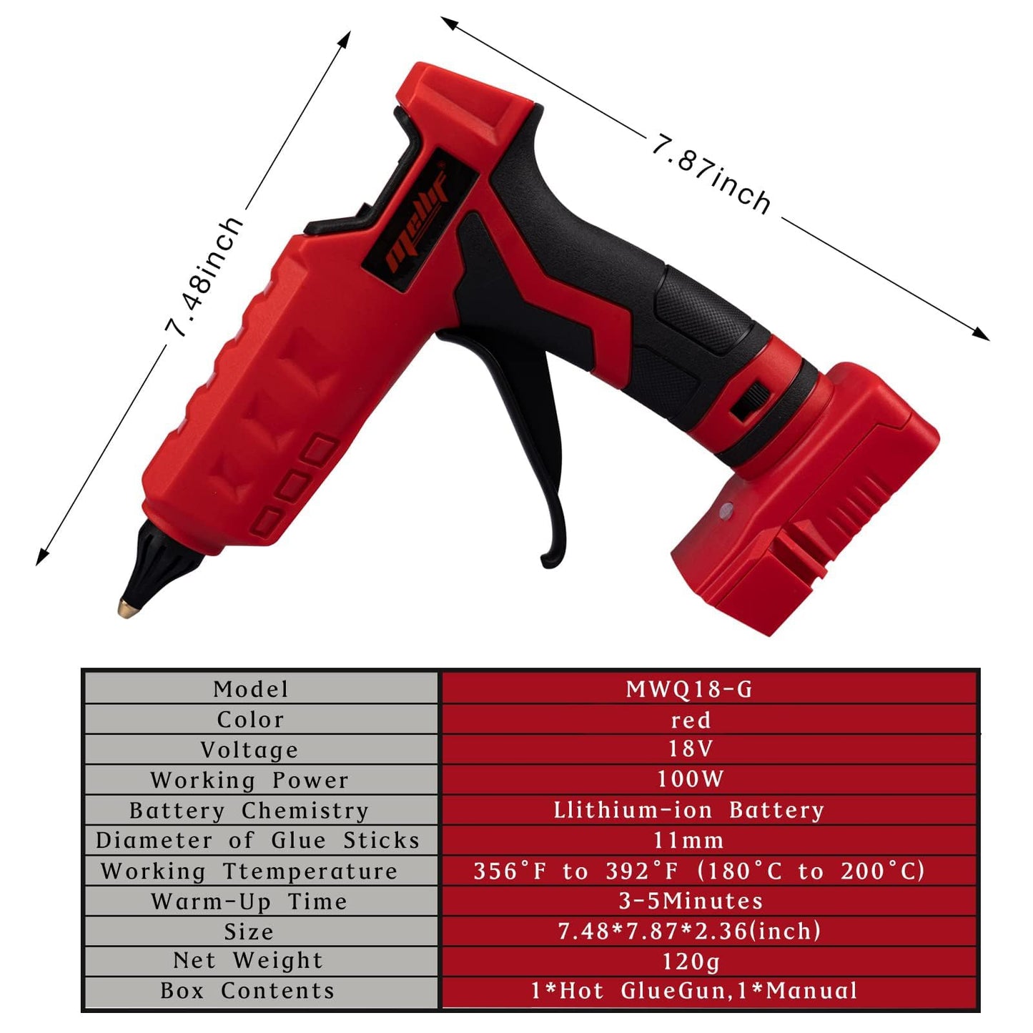 Cordless Hot Glue Gun Compatible With Milwaukee 18V Battery, (Tool Only) 100W Handheld Battery Powered Glue Gun Kit with 20PCS Full Size Glue Sticks for Arts & Crafts & DIY