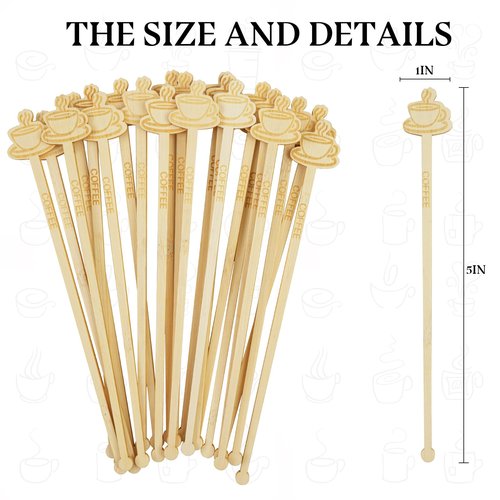 Coffee Stirrers -60 Pack Disposable Bamboo Coffee Stir Sticks 7Inch Beverage Mixer Coffee Cup Shape Ends Eco-Friendly Biodegradable Cafés Stirring Sticks for Coffee Cocktails Milk & Hot Drinks Tea