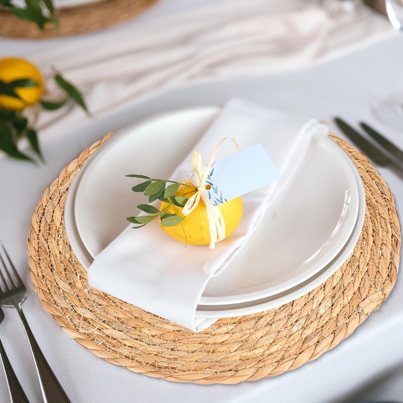 40 Pcs 12 Inch Round Woven Placemats with 20pcs Pearl Napkin Rings,Rattan Placemats Bulk Boho Woven Chargers Natural Water Hyacinth Place Mat for Wedding Party, Dinner Table