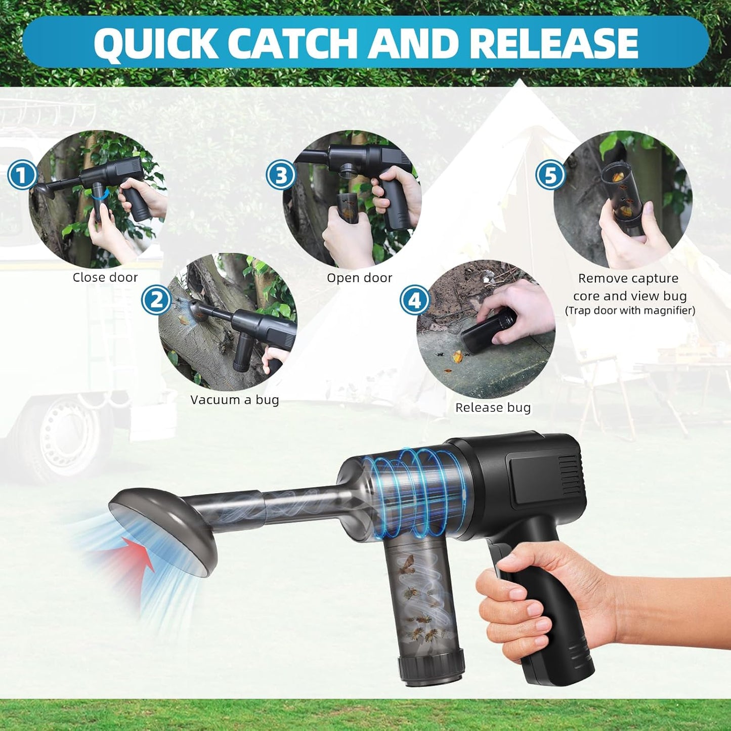 Cordless Bug Vacuum Cleaner - Portable Handheld Insect Catcher with Strong Suction, Ideal for Home, Car & Travel