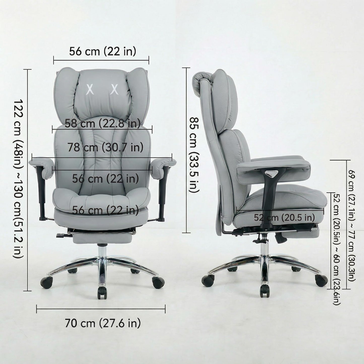 ATMILD Big and Tall Office Chair, 400lbs Heavy Duty Wide Seat Executive Chair with Footrest, High Back Leather Computer Desk Chair for Home Office (Grey)