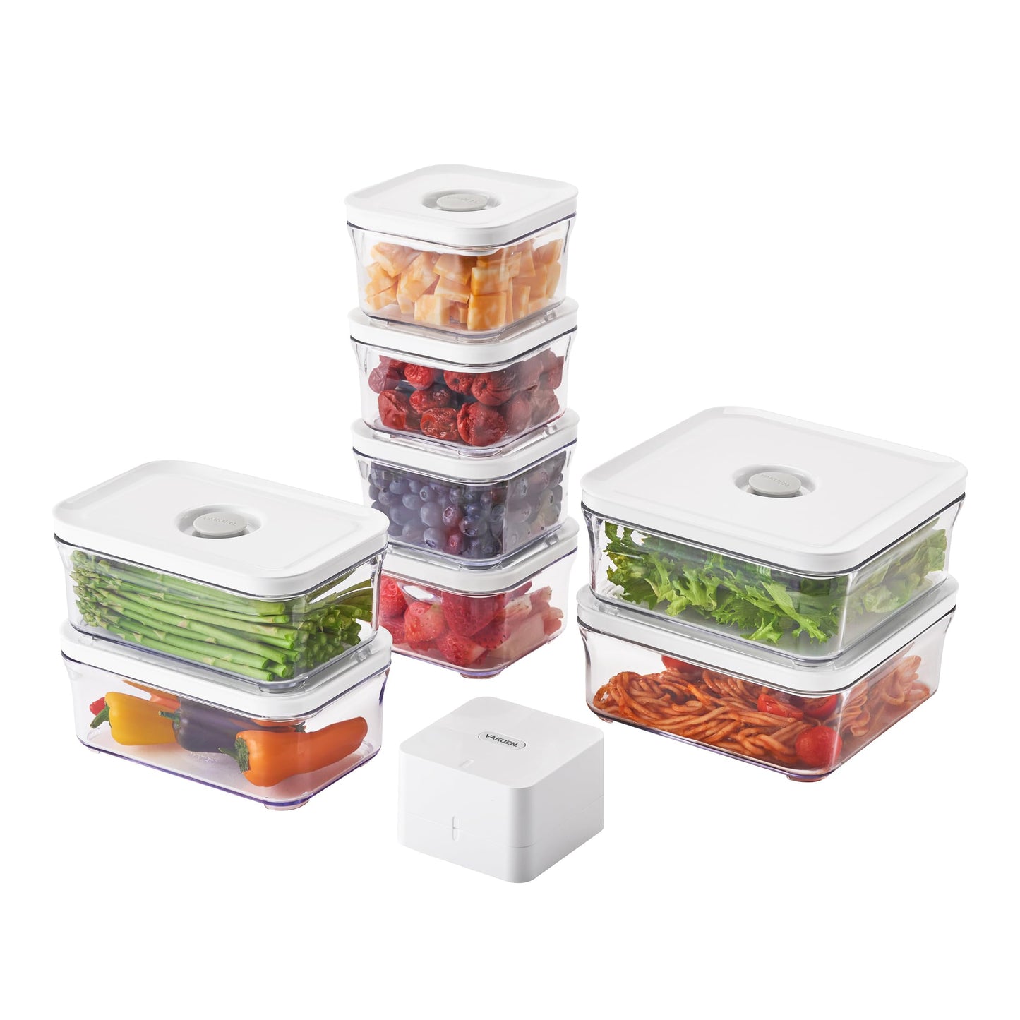 VAKUEN Premium Airtight Food Storage Containers, Mini 9P/SET include Vacuum Sealer, Smart One-Click Seal Lid, No Hinges, 100% Leak Proof, BPA-FREE, Dishwasher, Freezer & Microwave Safe