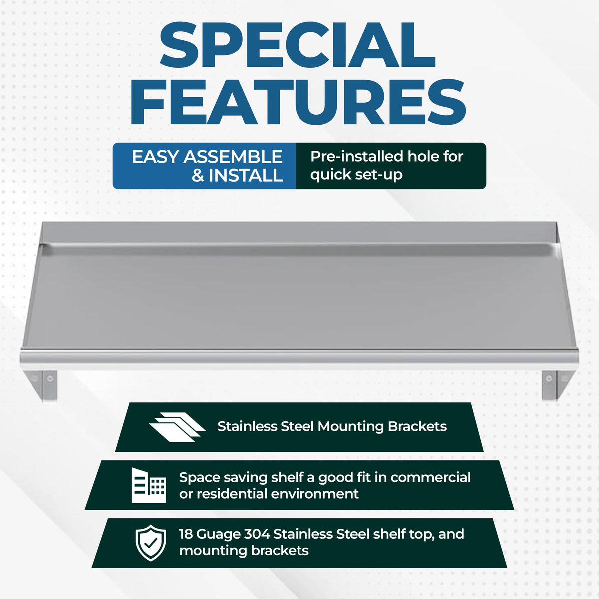 Express KitchQuip 304 Stainless Steel Slanted Wall Rack Shelf with Drain Outlet β 42" x 22.5" | Commercial Wall-Mounted Drip Shelf for Bar, Kitchen, or Dish Station (42 in. x 22 1/2 in)