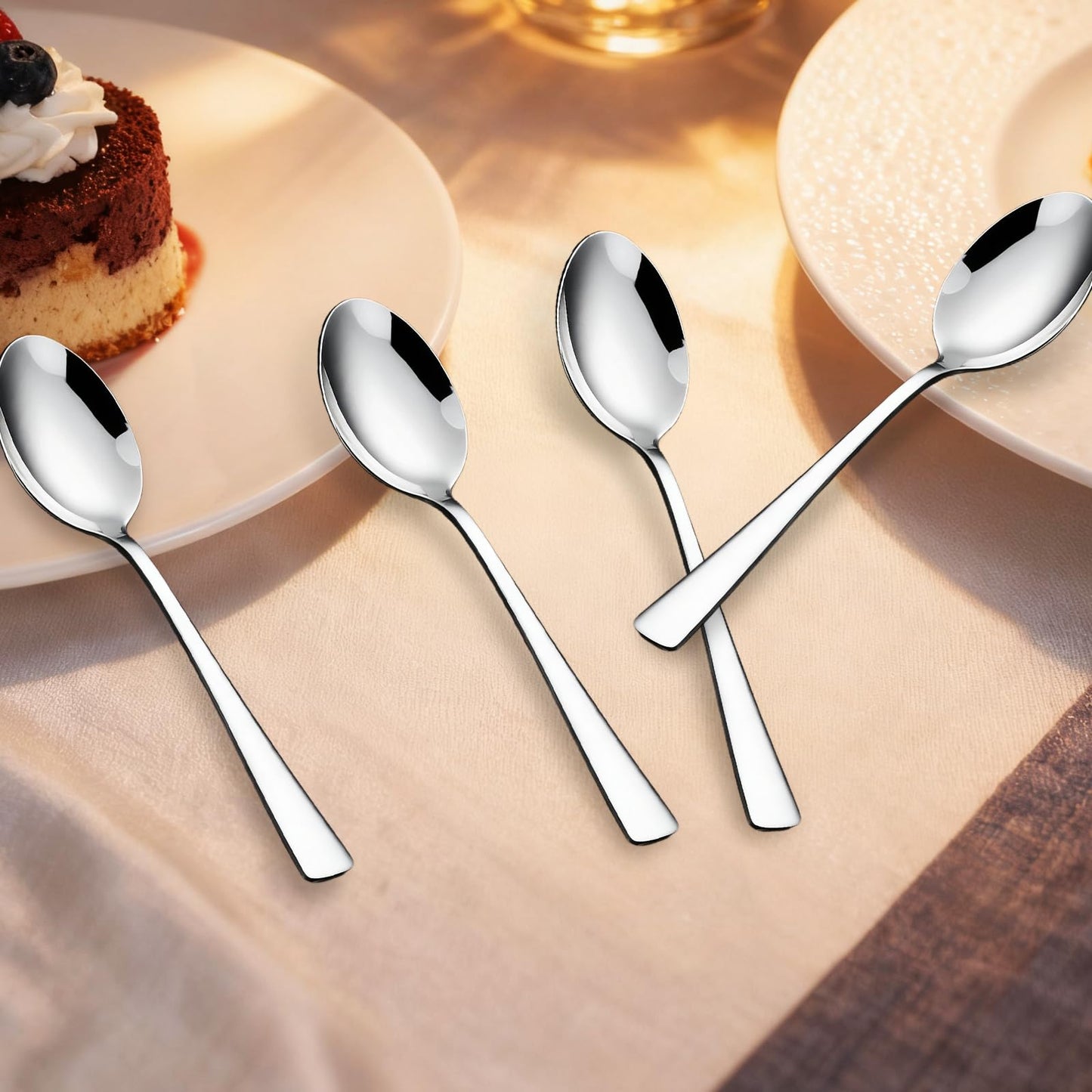 4-Piece Soup Spoons Set, 8.26" Stainless Steel Large Dinner Spoon with 5.5" Long Handle for Soup, Cereal, Dessert, Serving, Dishwasher Safe