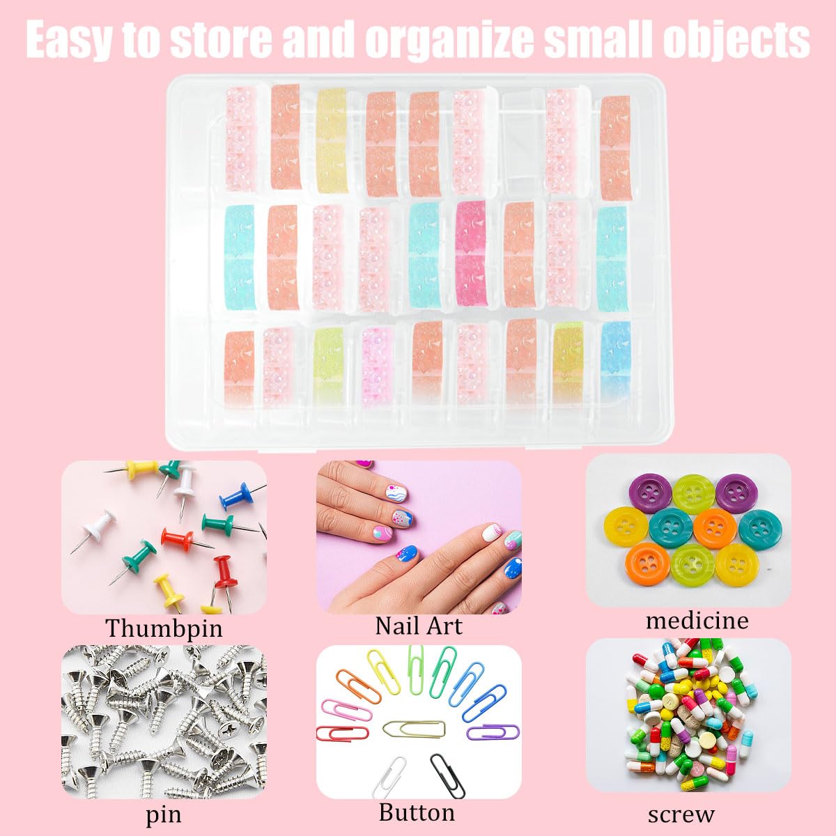 Qicfrk Bead Storage, 62 Pcs Mini Clear Diamond Painting Storage Boxe Plastic Bead Storage Containers with Hinged Lids Seed Bead Storage for Tiny Mill Hill Beads, Bracelet Making, Diamond, Small Parts