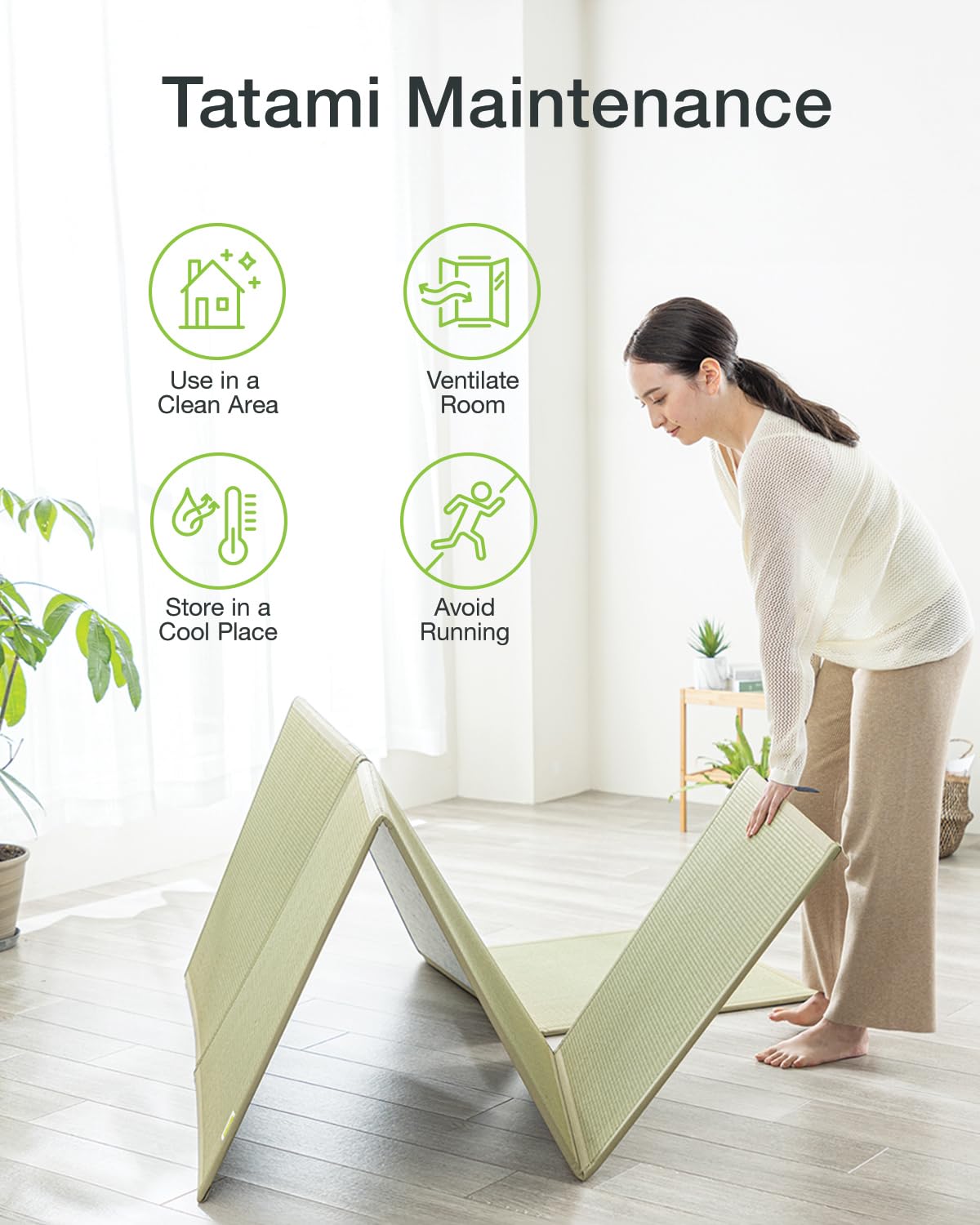 FULI Japanese Tatami Mattress, Foldable Igusa Rush Grass Tatami Rug, Natural Japanese Floor Mattress Mat Made in Japan, King