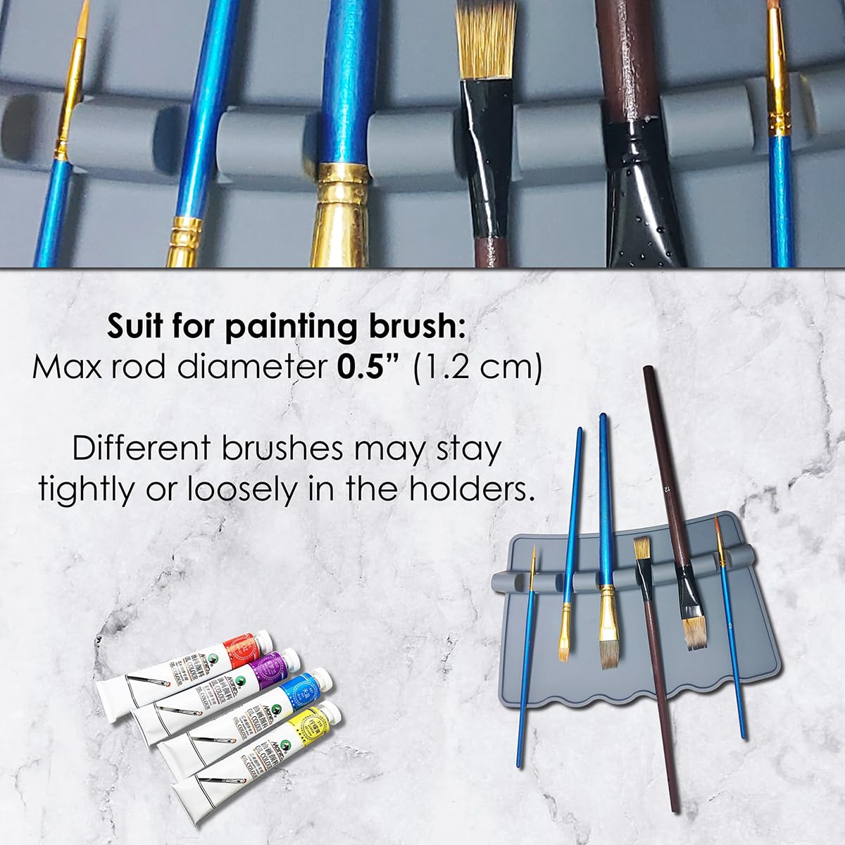 Acopelo 2 Pack Silicone Paint Brush Holders, Large Paint Brush Rest with 6 Slots, Suitable for Watercolor, Oil, Acrylic Painting Brushes (Grey)