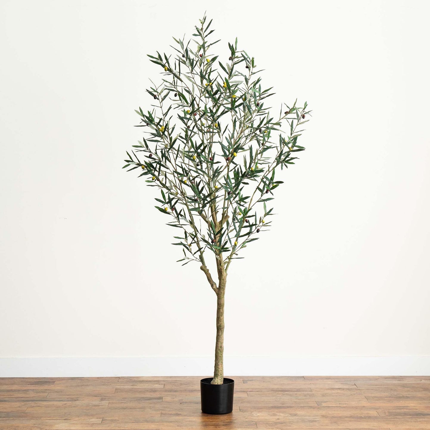 Nearly Natural Greco Olive Tree Artificial Indoor 7FT Tall Designer Ultra Realistic Thick Trunk Faux Olive Tree for Home and Office Decor, Fake Olive Tree with Olive Tree Branches and Lifelike Fruits