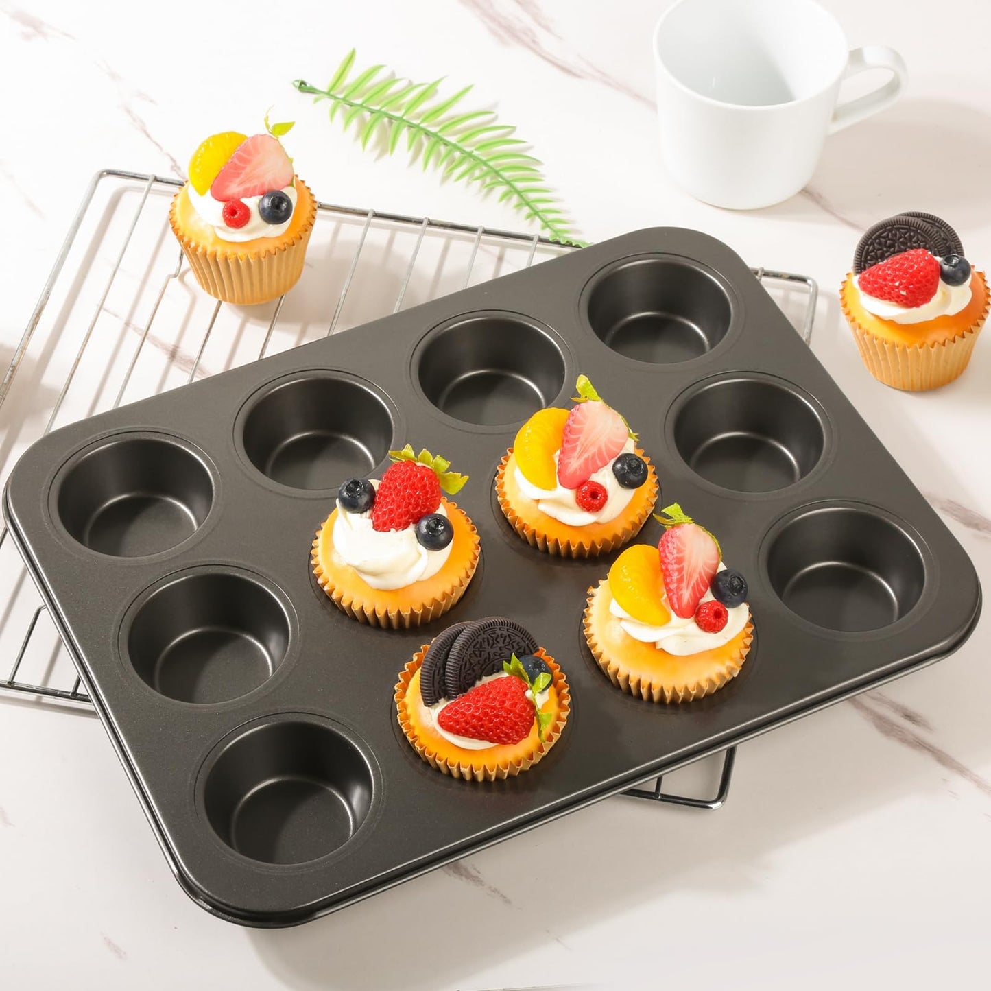 Artcochan 2 Pack Muffin Pan with 100 Cupcake Liners, 12 Cup Nonstick Cupcake Pan for Baking, Carbon Steel Baking Supplies Muffin Tin