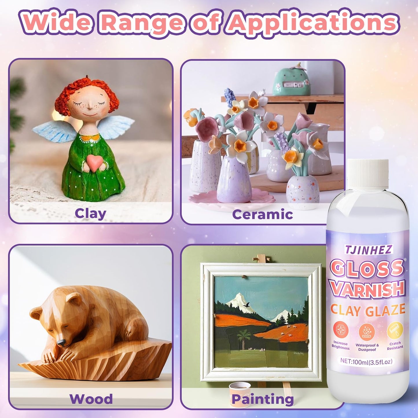 100ml Air Dry Clay Glaze and 29pcs Clay Tools Kit - Waterproof Scratch-Resistant Gloss Varnish Protects from Wear/Cracking, Pottery Tools for Stippling, Carving, Molding & Shaping Clay Crafts