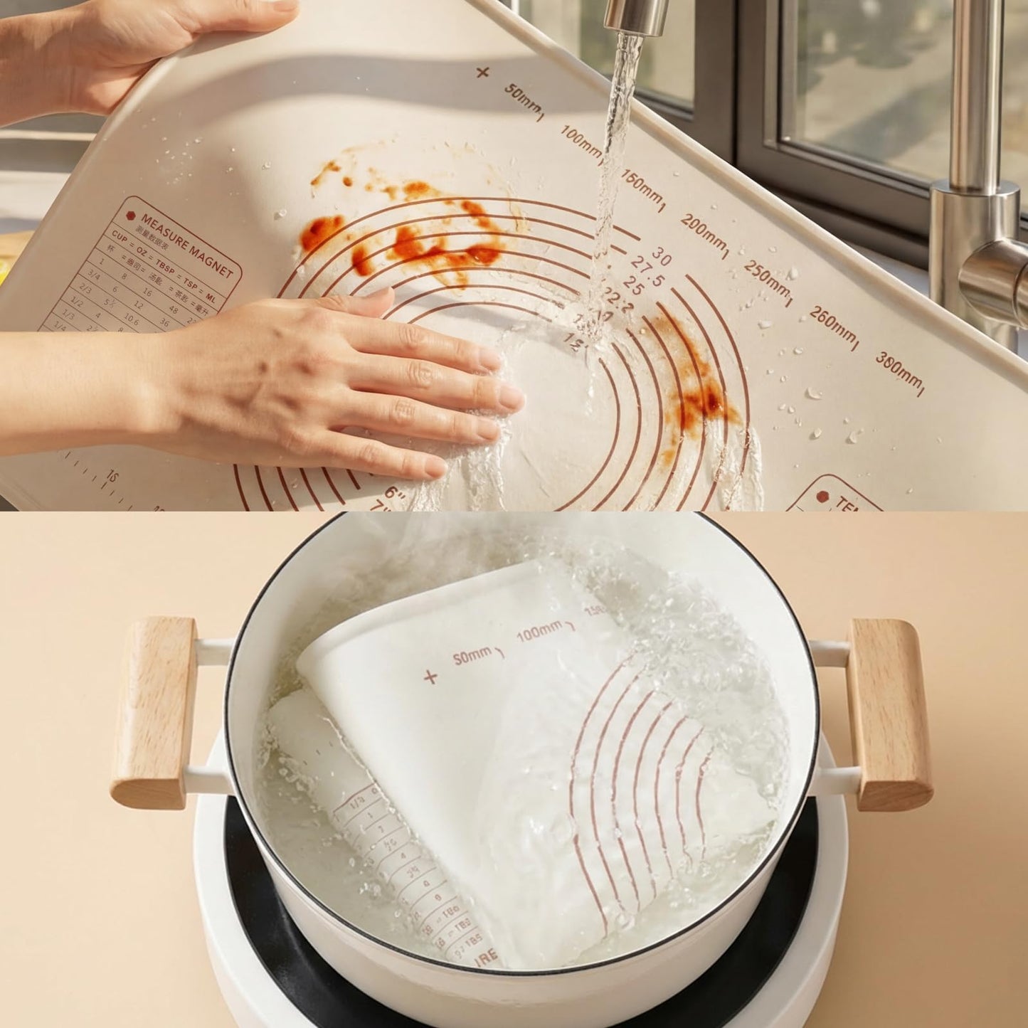 Vojriky 31"L x 24"W Silicone Baking Mat with Raised Edge – Perfect for Pastries, Bread, Cookies, Pizza, Fondant and Pasta