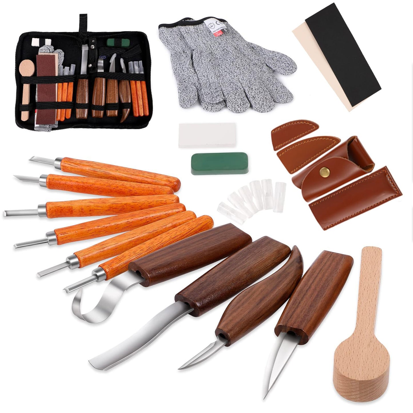 Sttargxing Wood Carving Tools Set,Detail and Hook Carving Knife Kit for Beginners,Trimming Knife for Spoon Bowl Cup Woodwork,Square handle design and 6pcs SK2 Carbon Steel Wood Carving Knives(10pcs)