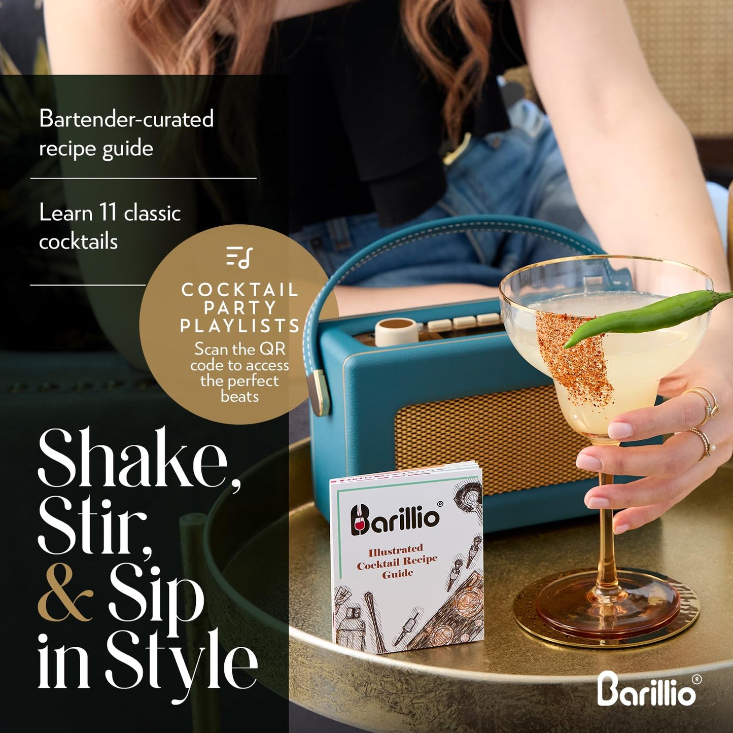 Barillio Bartender Kit – 23-Piece Stainless-Steel Cocktail Shaker Set with Premium Acacia Stand | Martini Barware Mixing Tools for Home Bartending | Gift Set