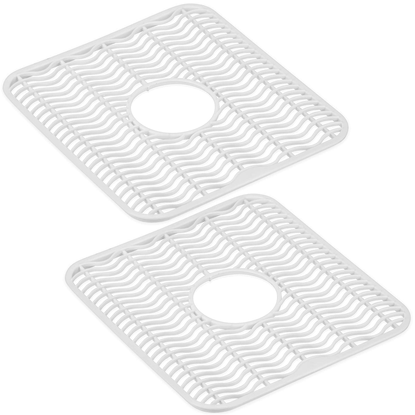DecorRack 2 Sink Protectors for Kitchen Sink, Plastic 12" x 11" Dish Rack, Protect Sink from Stains, Damage, Scratches, Dishwasher Safe Grid Mat for Kitchen (2 Pack, White)