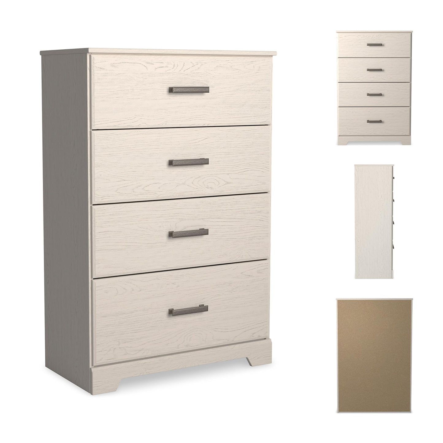 Signature Design by Ashley Stelsie Tall Dresser, White Chest with Four Smooth‑Gliding Drawers, Storage Furniture for Bedroom or Closet, 30.24" W x 46.34" H
