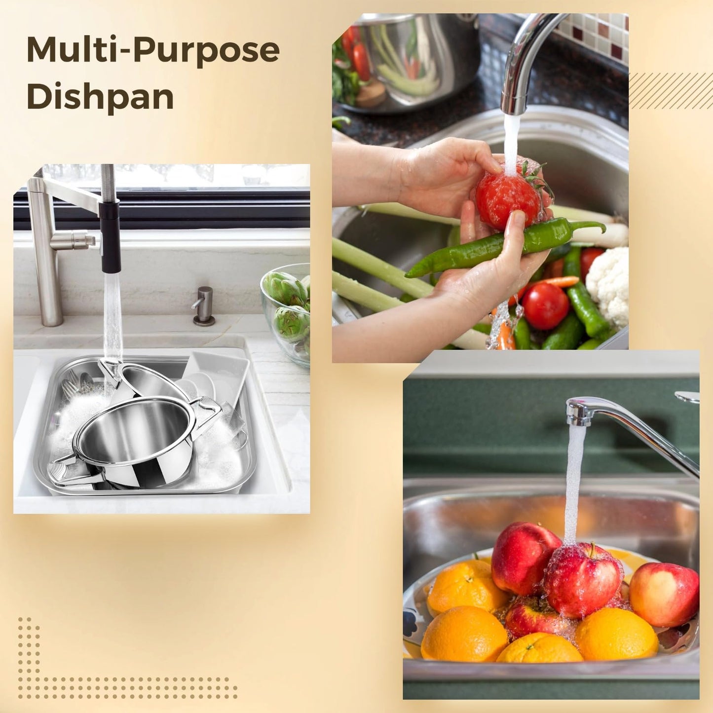 yeesport Stainless Steel Washing Up Bowl, Multi-Purpose Dish Tub for Sink, Large Square Container for Kitchen, Vegetable Washing Basin, Durable Dishpan for Home