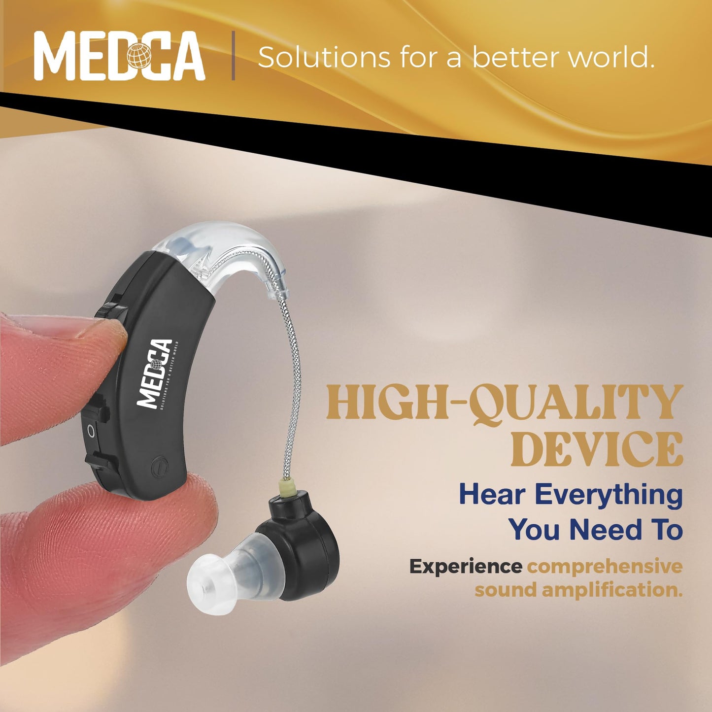 Behind the Ear Sound Amplifier - BTE Hearing Ear Amplification Device and Digital Hearing Aids for Seniors PSAD for the Hard of Hearing, Noise Reducing, Black, By MEDca