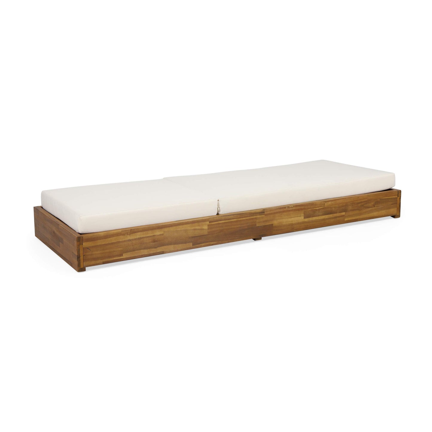 Abraham Outdoor Acacia Wood Chaise Lounge with Cushion (Set of 2), Teak and Cream