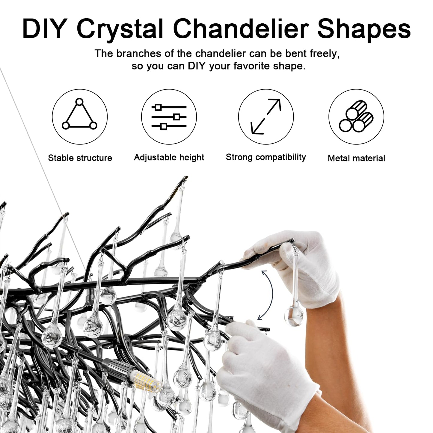 NIUZDU Chandeliers for Dining Room - 23.6" Modern Black Crystal Chandelier, Round Tree Branch Raindrop Chandelier, Foyer Chandeliers for Entryway, Living Room,Bedrooms,Bathroom(Bulb not Included)